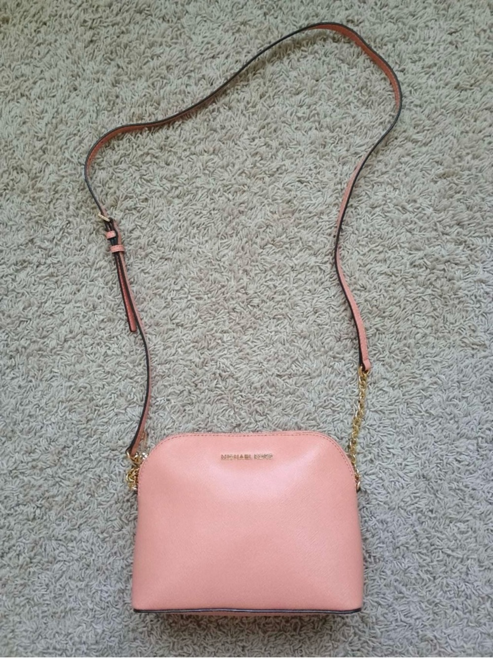 NWT Michael Kors Cindy Dome Leather Crossbody Peach